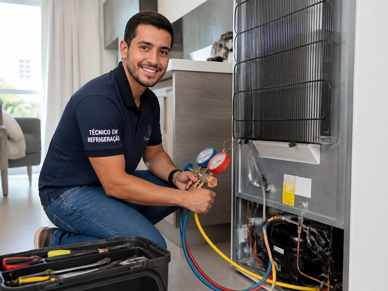 Técnico de refrigeração trabalhando
